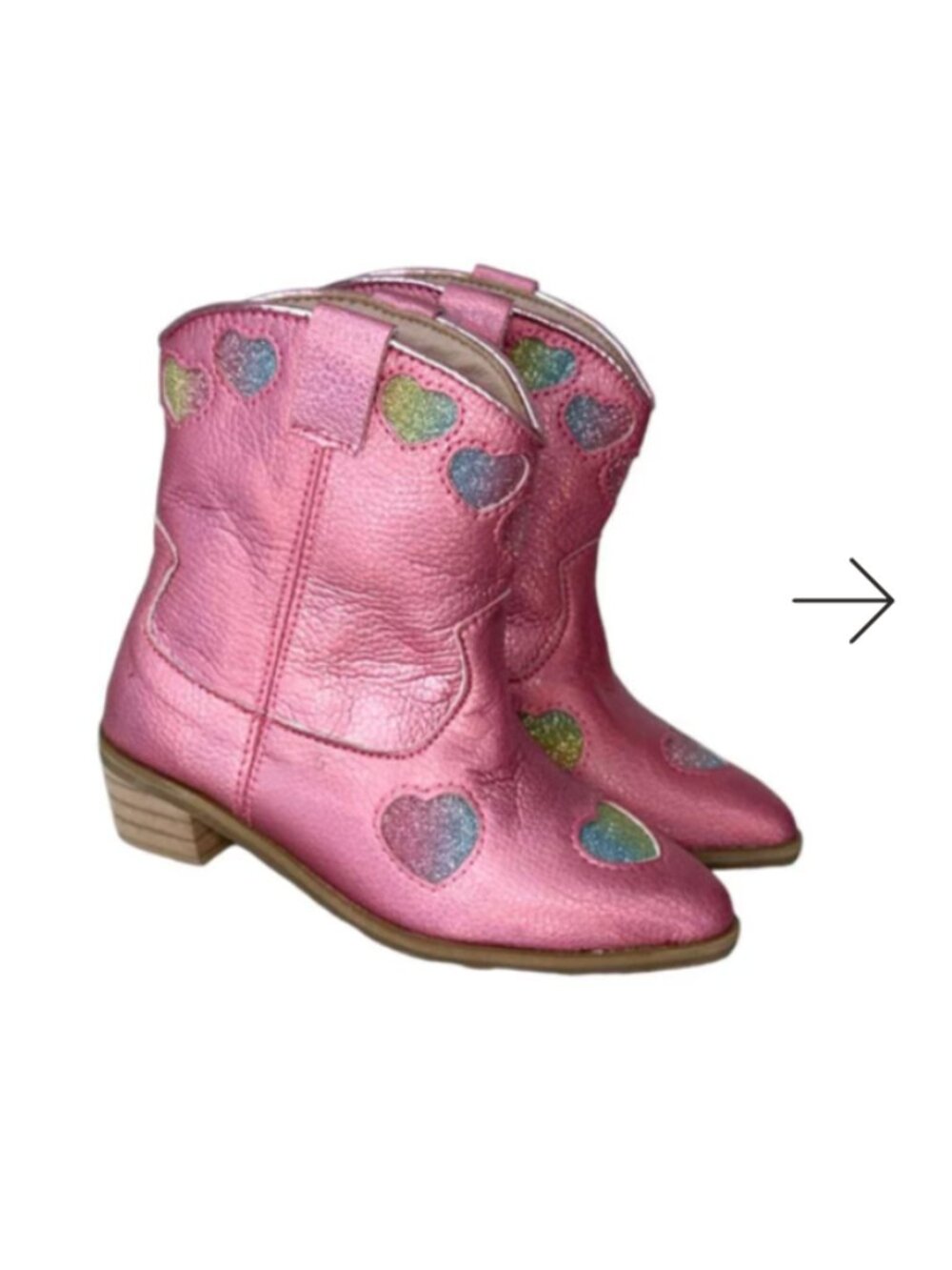 Kids Pink Iridescent Heart Cowgirl Boots